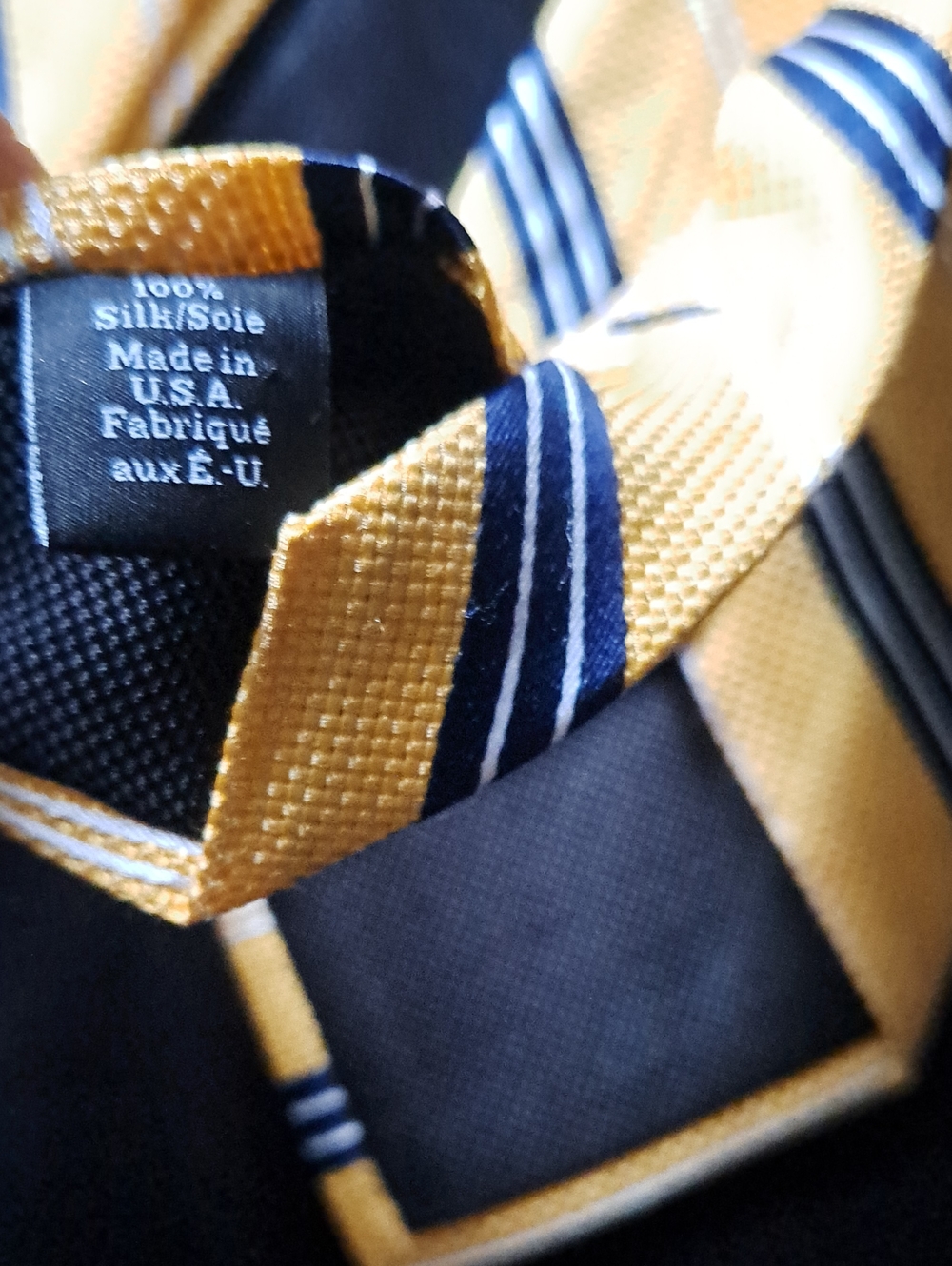 NORDSTROM MEN'S SHOP Yellow Stripe Men's Tie with Navy and White Accents - Picture 4 of 6